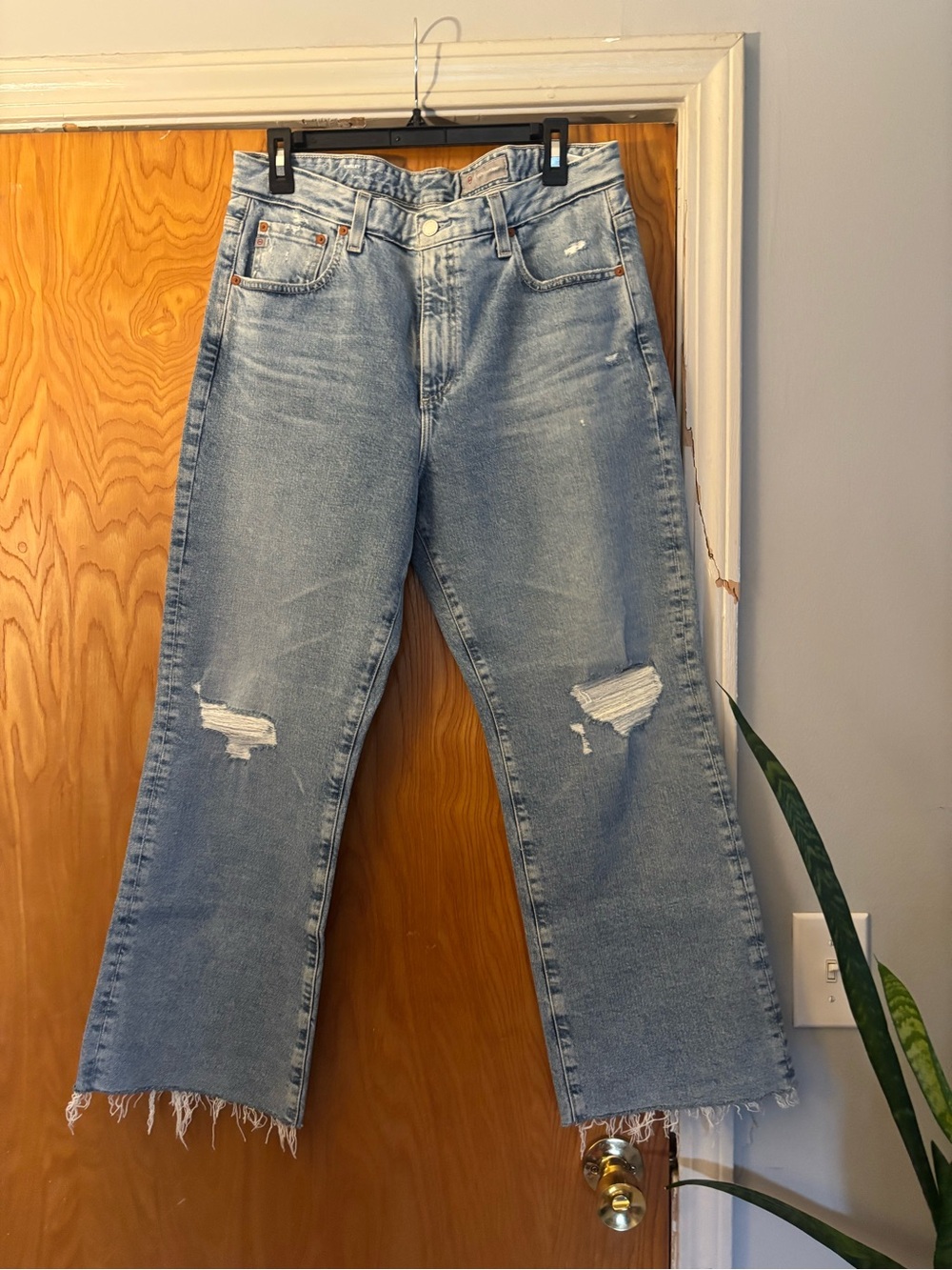 AG Adriano Goldschmied Light Blue High-Rise Straight Jeans